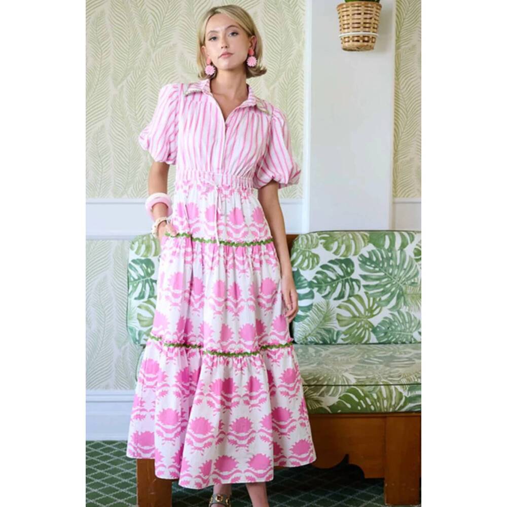 NEW BROOKS AVENUE banyan puff sleeve dress in pink